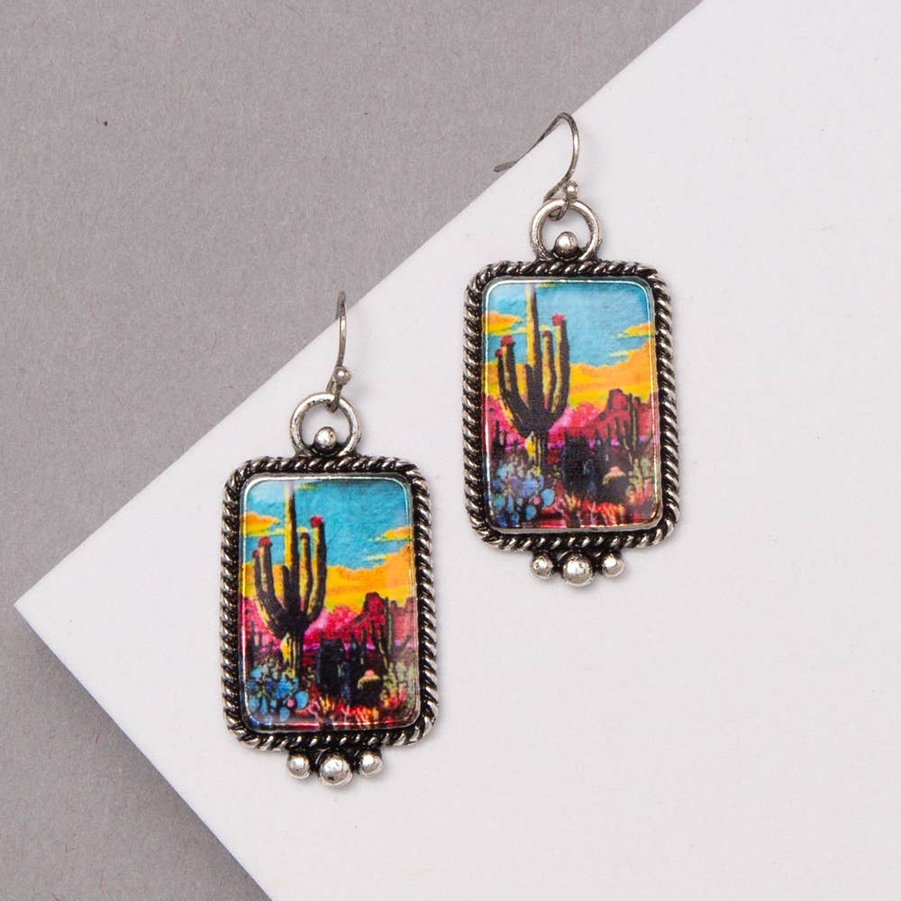 Western Print Rectangle Earrings