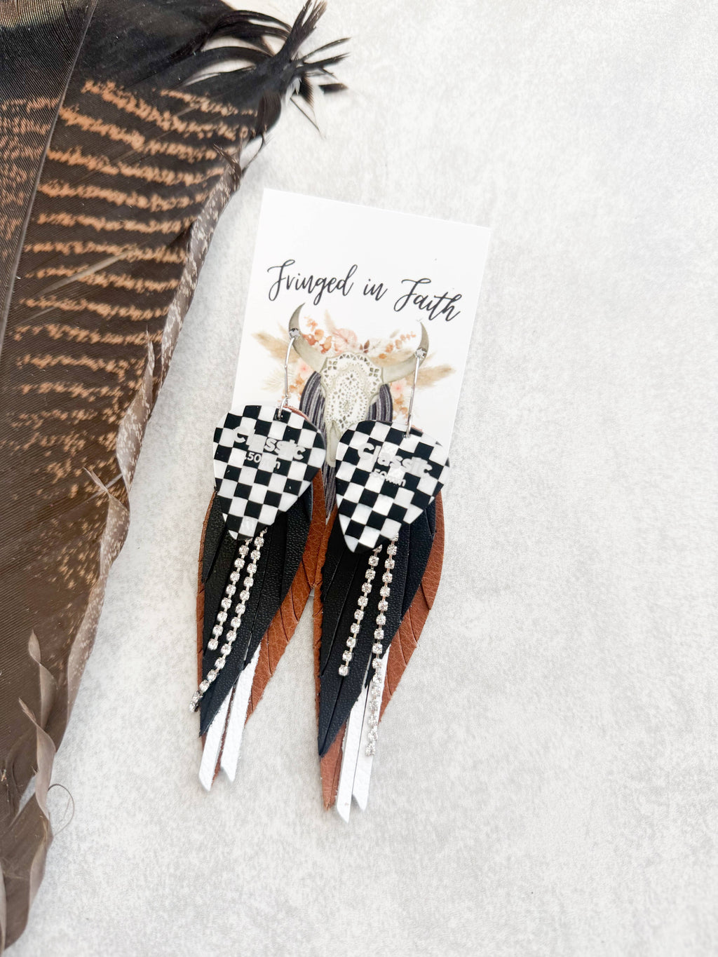 Checkered Fringe Earrings