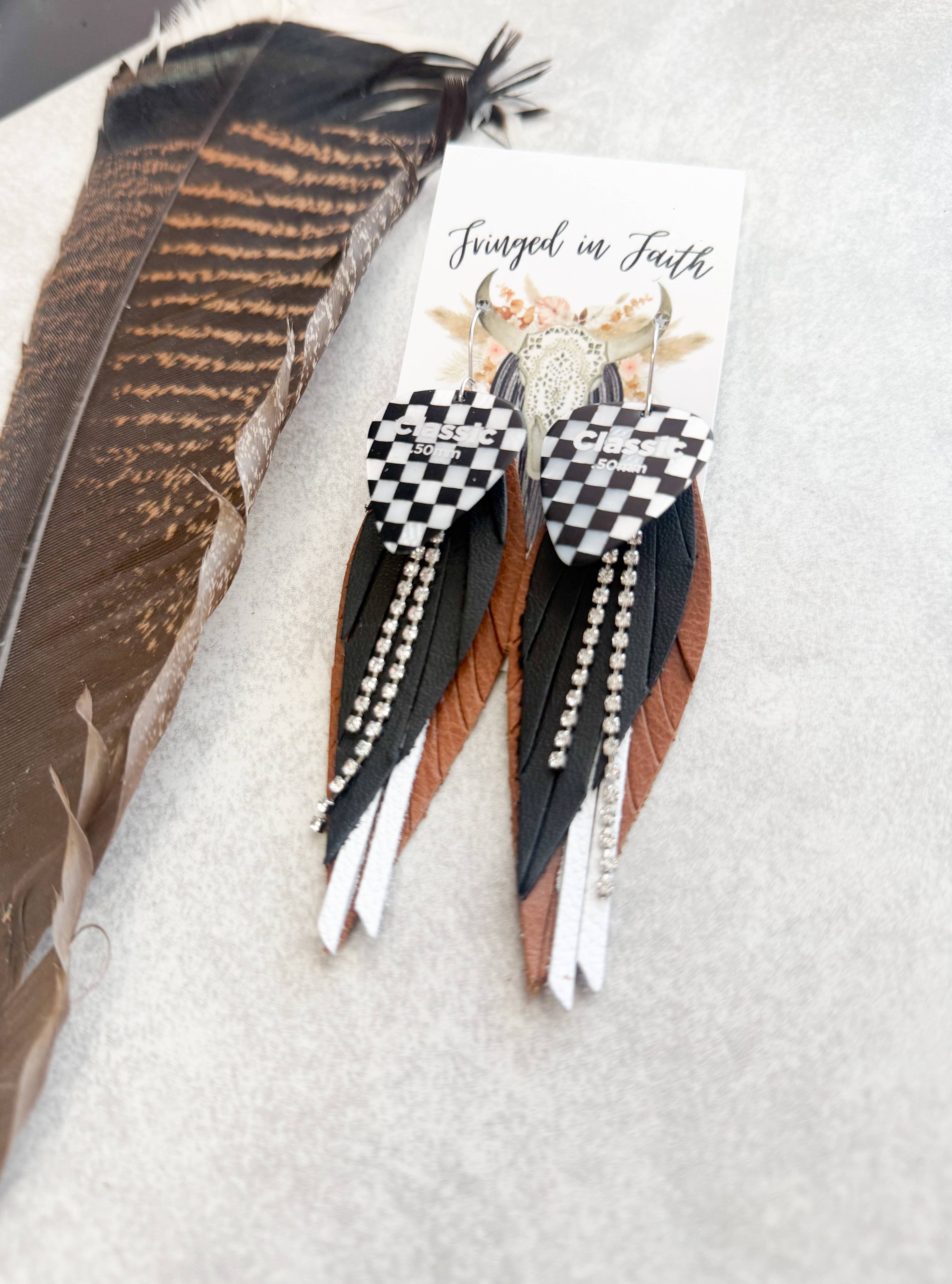 Checkered Fringe Earrings